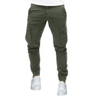 Мъжки ежедневни товарни панталони тънък прилягане на теглене еластична талия твърд цвят мулти джобове дълги панталони удобни тренировки на открито суитчани армия зелено l
