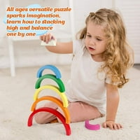 Ванмор дървена дъгова стаперичка играчка, дърво подреждане на дъга пъзел гнездови блокове montessori цвят форма на сортиране на игрални моторни умения играчки подарък за бебе момче малки деца момичета