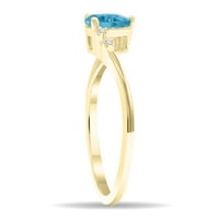 Женска круша синьо топаз и диамантен вълнов пръстен в 10k жълто злато