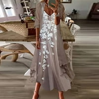 Женски летни рокли за жени Небрежна дата рокля флорална макси V-образно деколте Макси ръкав кафяв 2xl