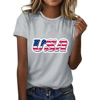 Ризи за жени Графичен тройник Деня на независимостта Риза Графични тениски за най -висок екипаж с къс ръкав САЩ за печат горна риза