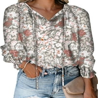 Avamo Women Loose Floral Print Тениска v Врат, торбеста туника блуза с дълъг ръкав ежедневно облекло № M