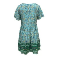 Amousa облича женски летен небрежен къс ръкав Squre Neck Wrickle Floral Printing Loose Plain A-Line Tunic Ress