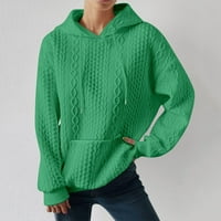 Женски твърд цвят качулка сгъстена топла жакард отпечатъци пуловер с дълъг ръкав яке от яке отгоре зелено xl
