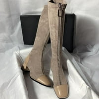 Akiihool Boots за жени с коляно с високи ботуши жени с пети квадратни пръсти на есенни ботуши за жени модни женски модерни западни каубойски ботуши