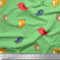 Soimoi Moss Georgette Fabric Bird Clip Art Print Fabric край двора