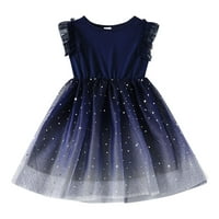 Рокля за момичета на малки деца без ръкави на кратка рокля Небрежно печат синьо 120