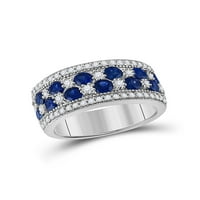 Sterling Silver Womens Round Lab-създадена Blue Sapphire Band Ring 2- cttw