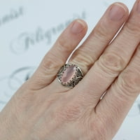 Стерлинг сребърен филигран изкуство розов халцедон скъпоценен камък овален коктейл пръстен