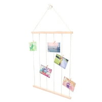 Задайте държач за снимки с пощенска картичка със струни светлини дървена пръчка за въжена закачалка за стена