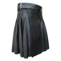 Панталони за мъже мода шотландски стил кариран контраст цвят джобна плисирана пола