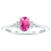 Женски розов топаз и диамантен половин лунен пръстен в 10K бяло злато