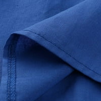 Памучни панталони с широки крака на жените еластична талия твърда мода прилепване ежедневни панталони спокойни синьо m