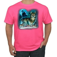 Wild Bobby, Wolf Hyling at the Full Moon Wolf Lover Lover Men's Graphic Third, Royal, 4XL