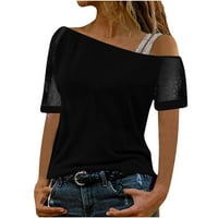 Lilgiuy женски блуза солидна тениска мрежа извън рамото пачуърк с къси ръкави върхове за парти рожден ден