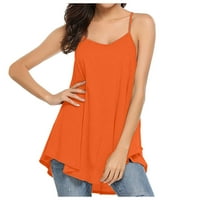Женски модни плътни цветове свободни върхове с тънки каишки Окачен тениска оранжева