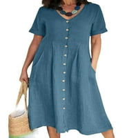 Uerlsty Women Button V-nect Midi Dress Дами лятна риза рокля ежедневна празнична сужера