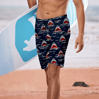 Fraigo Mens Swim Trunks Beach Board Shorts Акула печат- Бързо сухо къпане костюми празници Леки плувки Кратко за момче-размери -8xl