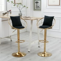 Степен на въртене кадифена бар стол с гръб и подложка за крака, регулируема височина, комплект от 2