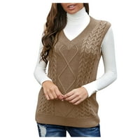 Дамски пуловери солиден цвят v Плетена жилетка за сратна жилетка без ръкави, проверени есен и зимен пуловер