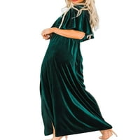 Avamo Ladies Elegant Crew Neck Long Ress High Split Небрежни макси рокли Жени солидни цветове Пътуване Лято плаж Sundress Green S