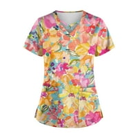 Clearance дамски върхове с къси ръкави жени блуза работно облекло Графични отпечатъци Модни v-образни блузи, розови, 4XL