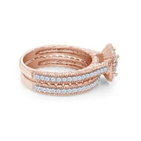 Принцеса и кръгла бяла кубична циркония годежен булчински пръстен комплект ореол сватбена обещание пръстен в 14K розово злато над стерлингов сребърен пръстен размер-6.5