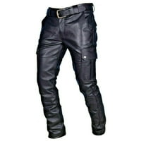 Мъжки steampunk fau кожени мотоциклетисти ретро металик мотоцикъл пънк панталони тънки фит