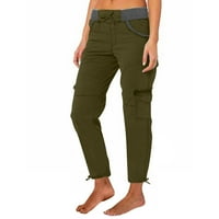Жени тънки прави панталони за крак на глезена Панталони Лято твърд цвят еластична панталон с висока талия с джобове армия зелено m