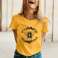 Жени памучни ризи с къс ръкав Женски тениска дамски пролетни летни пчели отпечатани къси ръкав o Вратна тениска отгоре