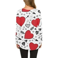 Ризи с дълъг ръкав за жени леки бутон на екипаж надолу пуловери Туника върхове Свети Валентин Тениски розов XXL