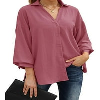 Капрез Мъцка блуза ризи за жени ежедневни обикновени туники риза офис бутон надолу върхове кайсия m