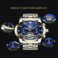 Мъжки бизнес часовник Self Wind Tourbillon Chronograph Blue Face Roman Luxury Date