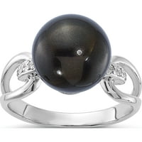 Sterling Silver Majestik Black Shell Bead & CZ пръстен, направен в Китай QMJR100B-8