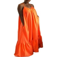 Seyurigaoka дамска рокля без ръкави, спагети каишка солиден цвят връзване на гръбните странични джобове свободни празнични рокля