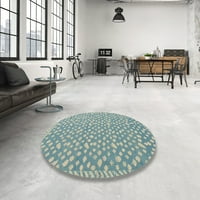 Ahgly Company Machine Pashable Indoor Round Abstract Cadet Blue Green Area Rugs, 3 'Round