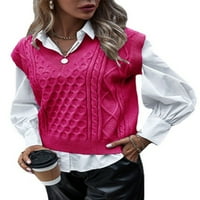 Avamo Ladies Pullover Winter Warp Power Solid Color Jumper Tops Жени жилетка плетени пуловери есен роза червен xl
