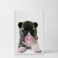 Усмивка изкуство дизайн сладък Akita Dog Animal Bubble Gum Art Розово платно от печат Стенна Арт Арт Декорация Поп арт Детска стая Декор Детска детска стая готова да виси в САЩ 36x24