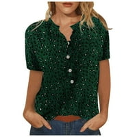 Блузи за жени с къс ръкав деколте тениски на тениски свободно прилепване на небрежен деконатен тениски отгоре, зелен xxxl