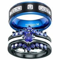 Съвпадащи пръстени, неговите и нейните пръстени двойка пръстени 1ct сини CZ сватбени пръстени сватбена лента