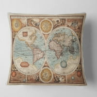 Art DesignArt „Древна карта на света VIII“ Винтидж отпечатан носител за възглавница за хвърляне