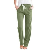 Суитчъне за жени свободни приспособяват ежедневни еластични талии на талията с твърд цвят широк крак дълги панталони модерни удобни торбисти панталони с джобове зелен XL