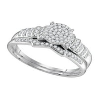 Стерлинг сребърен кръгъл диамантен клъстер булчински сватбен пръстен лента комплект cttw