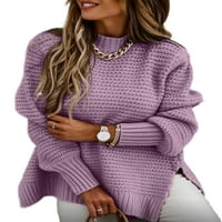 Voguele дамски пуловер зимен топъл джъмпер върхове дълги ръкави пуловер работа плетени пуловери уютно лилаво 3xl