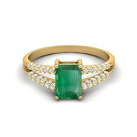 7x Emerald Cut Emerald 10K Gold Politaire Women Ring