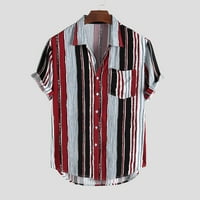Authormvch ризи с дълъг ръкав за мъже цветна ивица лятна къса ръкав отпуснати бутони ежедневна риза дамски върхове червени