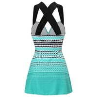 Scyoekwg Женски бикини бански костюми Просверие танкени TOP TOP TRENDY PRINT SWIMEWEAR Summer Beach Две дами модна жилетка пола бански костюм сплит бикини боксер голям размер бански костюм син xxl