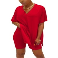 Bomotoo Ladies Nightwear V Neck Sleepwear Elastic Alist Loungwear Loose Fit Pajamas Sleep Lounge Sets Red 2xl