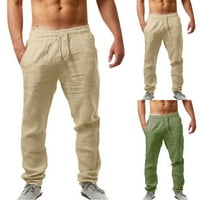 Huaai Men's Elastic Pants Пласивен цвят дишащо памучно бельо свободни ежедневни панталони бежово xxl