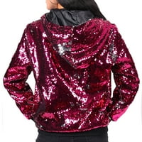 Палто за жени якета зима ежедневно отворено предно топло жилетка шакетни палта риза зимно палто с качулка пайети горещо розово xl